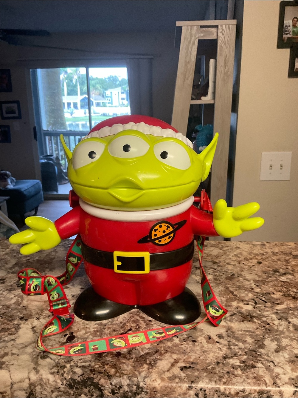 Disney Green Three-Eyed Alien Holiday Popcorn Bucket with Red Outfit